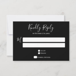 Tarjeta RSVP de tipografía de boda negra