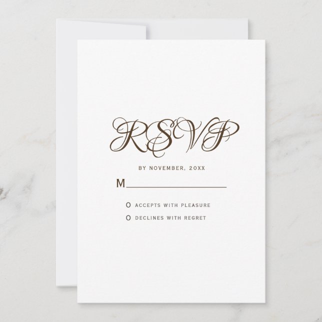 Tarjeta RSVP de tipografía mínima de boda blanca (Anverso)