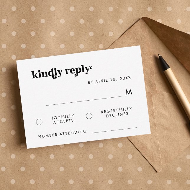 Tarjeta RSVP de Tipografía Retro Boda Negra y Blan (Subido por el creador)