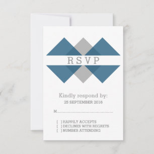 Tarjeta RSVP de tríada geométrica azul gris