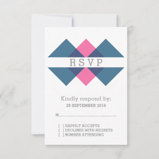 Tarjeta RSVP de tríada geométrica azul rosa