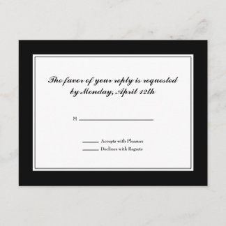 Tarjeta RSVP de Tuxedo en blanco y negro