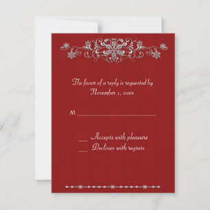 Tarjeta RSVP de vacaciones rojas con copo de nieve