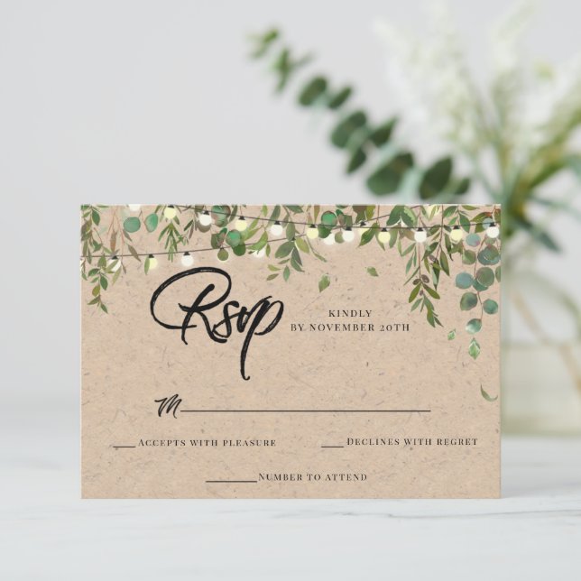 Tarjeta RSVP de vegetación botánica boda (Anverso de pie)
