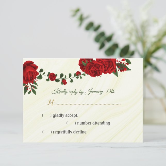 tarjeta RSVP de vegetación de flores rojas (Anverso de pie)