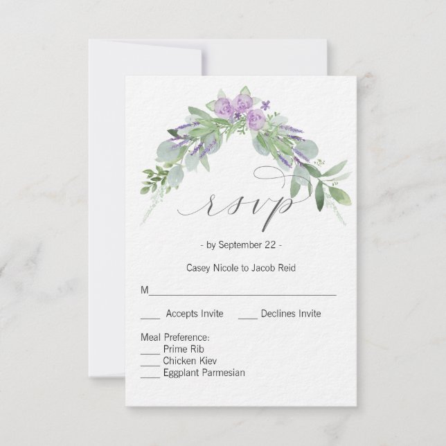tarjeta RSVP de vegetación y lavanda (Anverso)