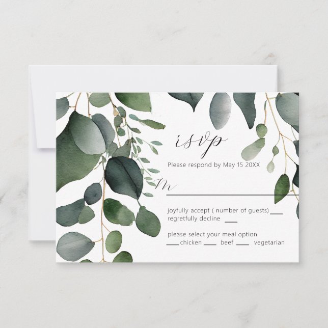 Tarjeta RSVP de Verdor y Boda Eucalyptus (Anverso)