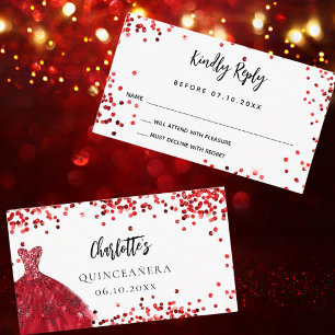 Tarjeta RSVP de vestir rojo Quinceanera