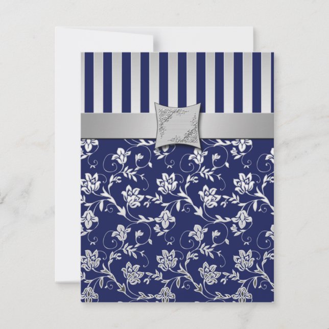Tarjeta RSVP de Vino Floral Naval y Plata (Anverso)