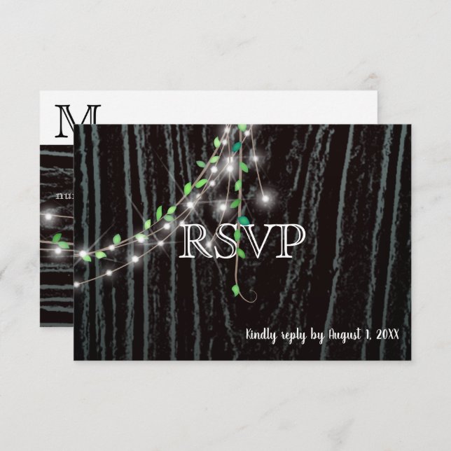 Tarjeta RSVP de Vino Rústico y Luces (Anverso / Reverso)
