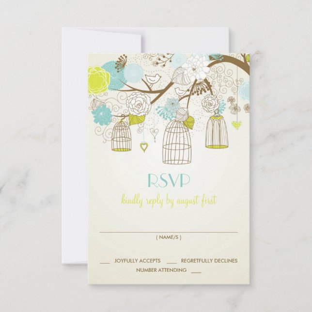 TARJETA RSVP DE VINTAGE BIRDCAGES FLORAL SPRING (Anverso)