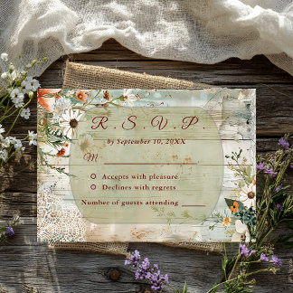 Tarjeta RSVP de Vintage Lace & Daisies de matrimon