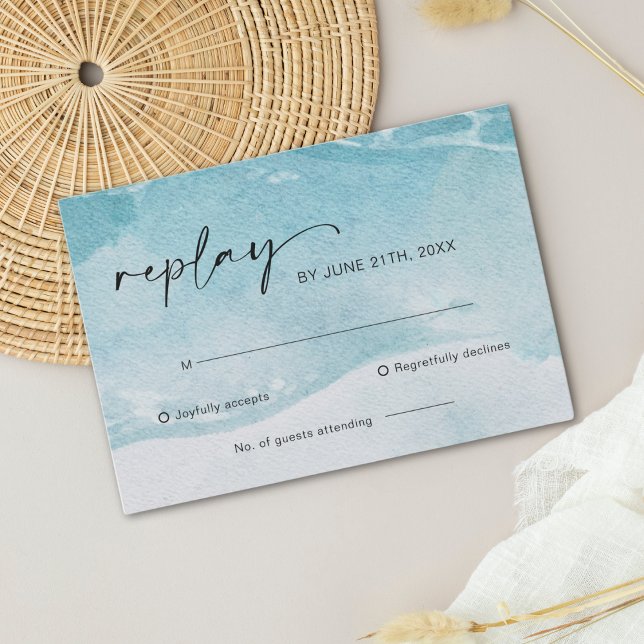 Tarjeta RSVP de Watercolor Beach Ocean Wedding (Subido por el creador)
