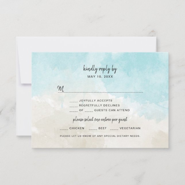 Tarjeta RSVP de Watercolor Beach Wedding (Anverso)