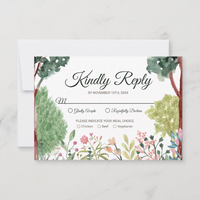Tarjeta RSVP de Watercolor Garden Wedding (Anverso)