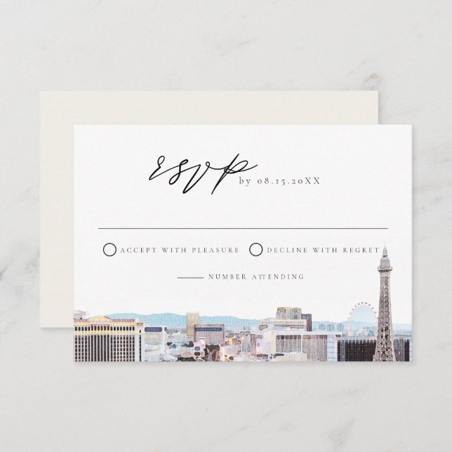 Tarjeta RSVP de Watercolor Las Vegas Strip (Anverso / Reverso)