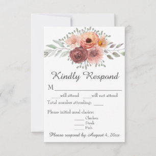 Tarjeta RSVP de Watercolor Rubor Rust Floral Weddi