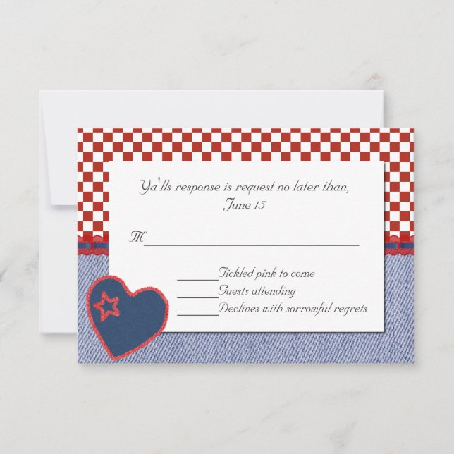 Tarjeta RSVP de Western Heart and Checks Wedding (Anverso)