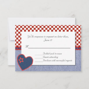 Tarjeta RSVP de Western Heart and Checks Wedding