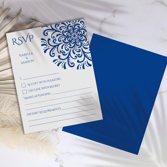 Tarjeta RSVP de Whimsical Blue Flourish (Subido por el creador)