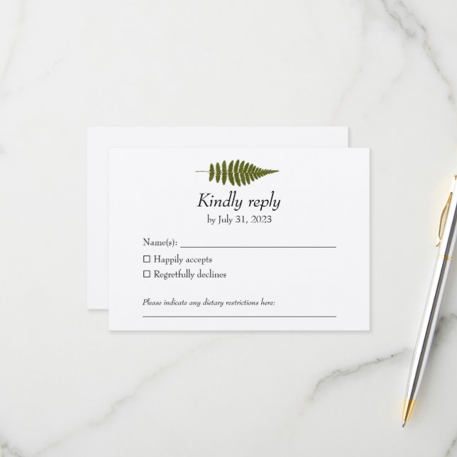 Tarjeta RSVP de Woodland Fern (Anverso/Reverso In Situ)