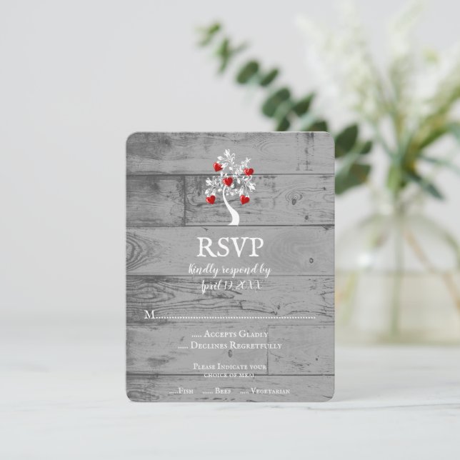 Tarjeta RSVP del Árbol Rojo de los Corazones (Anverso de pie)