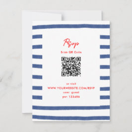 Tarjeta RSVP del faro rayado Red Blue Coast