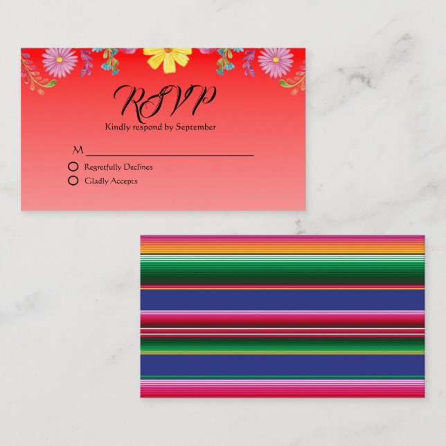 Tarjeta RSVP del folklore mexicano de sarape (Anverso / Reverso)