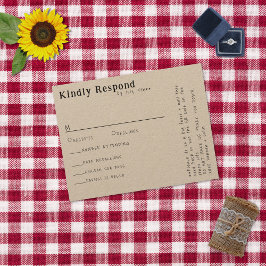 Tarjeta RSVP del menú Kraft de la tipografía manus