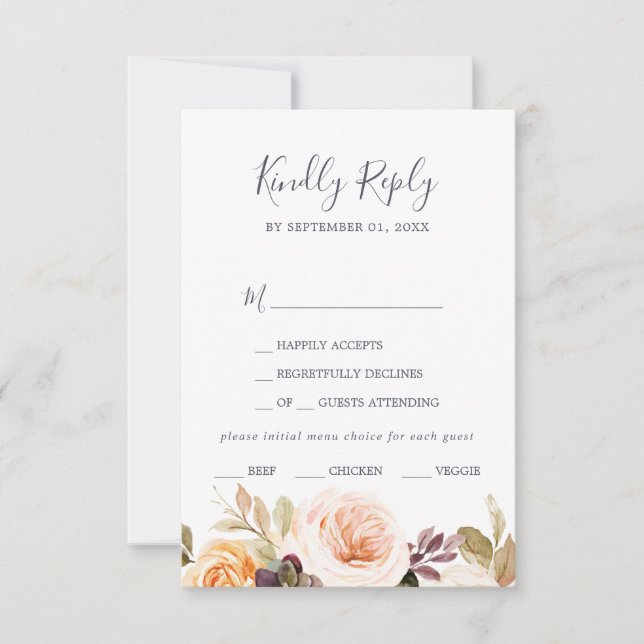 Tarjeta RSVP del menú Rustic Earth Florals (Anverso)