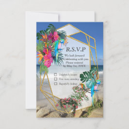 Tarjeta RSVP del paisaje de la playa de Flora Trop
