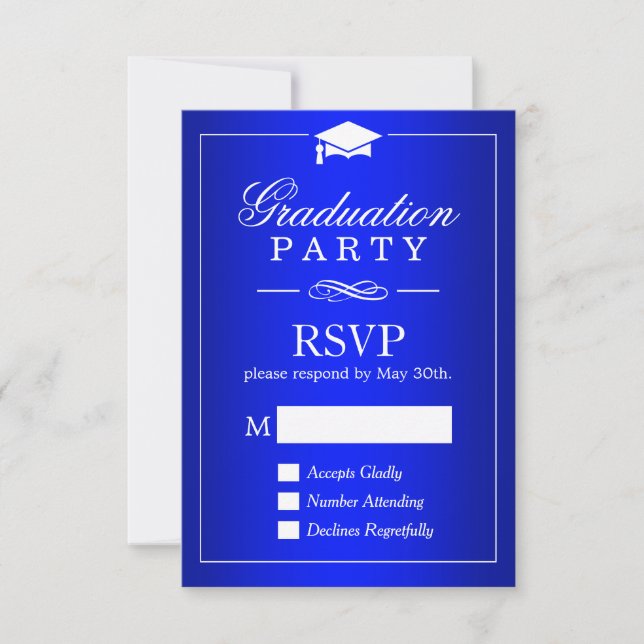 Tarjeta RSVP del Partido de Graduación Azul Real (Anverso)