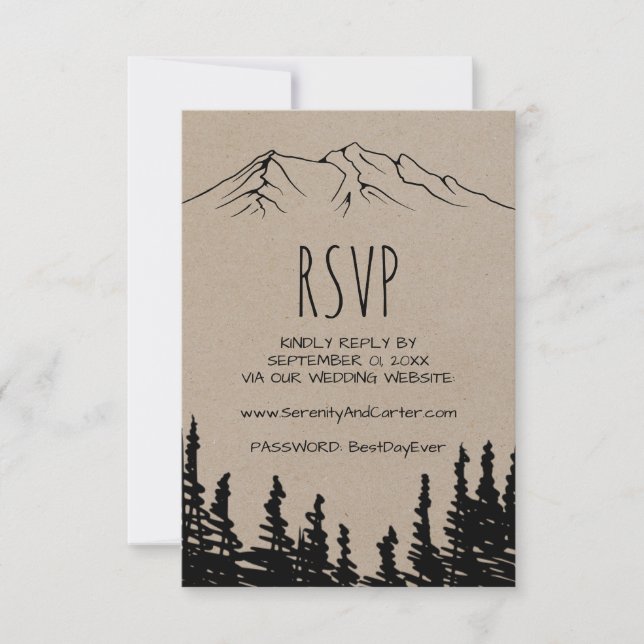 Tarjeta RSVP del sitio web de Boda de Woodsy Mount (Anverso)