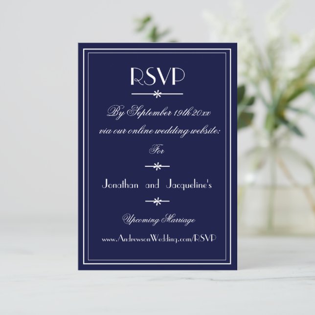 Tarjeta RSVP del sitio web de la Marina Azul simpl (Anverso de pie)