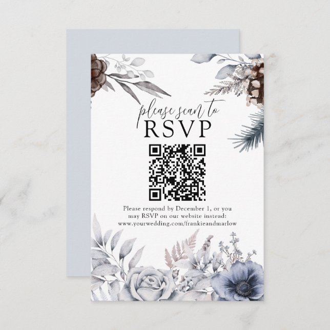 Tarjeta RSVP del sitio web de Winter Wedding Pine  (Anverso / Reverso)