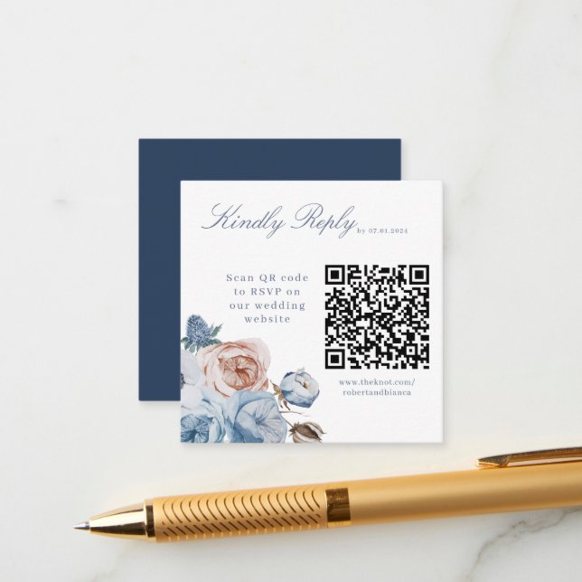 Tarjeta RSVP del sitio web del Boda de código QR a (Anverso/Reverso In Situ)