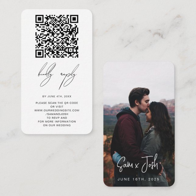 Tarjeta RSVP del sitio web del Boda de código QR d (Anverso / Reverso)