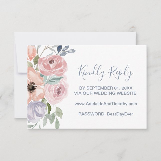 Tarjeta RSVP del sitio web del Boda Dusty Rosa Flo (Anverso)