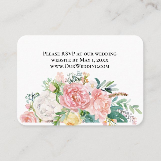 Tarjeta RSVP del sitio web del Boda floral rosado  (Anverso)