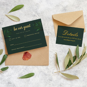 Tarjeta RSVP del tema de oro verde rico
