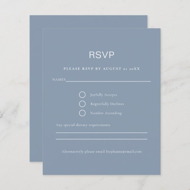 Tarjeta RSVP Dusty Azul de presupuesto simple (Anverso / Reverso)