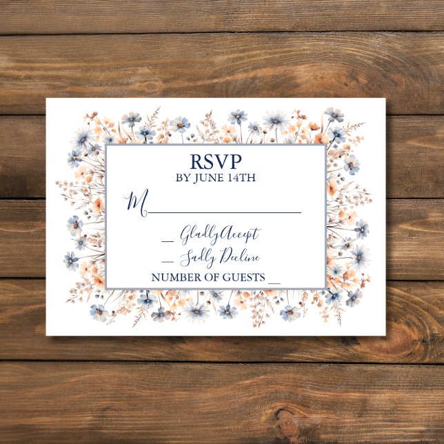 Tarjeta RSVP Dusty Blue and Peach Boho Wildflower (Subido por el creador)