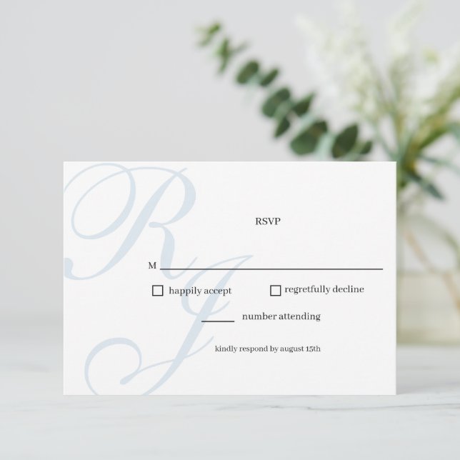 Tarjeta RSVP Dusty Blue and White Wedding (Anverso de pie)
