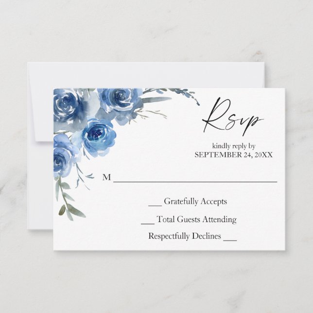 Tarjeta RSVP Dusty Blue Floral sin comidas (Anverso)