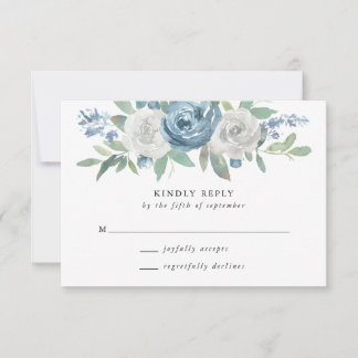 Tarjeta RSVP Dusty Blue & White Wedding