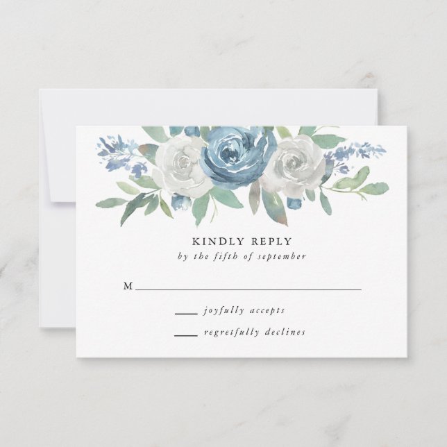 Tarjeta RSVP Dusty Blue & White Wedding (Anverso)