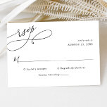 Tarjeta Rsvp Elegant Script Minimal Wedding<br><div class="desc">Diseñada para coordinar con nuestra colección de bodas de guiones románticos,  esta tarjeta RSVP de personalizable,  presenta un texto de caligrafía de guión amplio combinado con un elegante tipo de letra sans y sans modernos en negro con un reverso suave. Elementos coincidentes disponibles.</div>