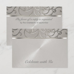 Tarjeta RSVP Elegante All Silver Filigree Swirls