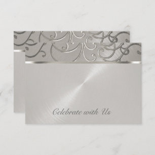 Tarjeta RSVP Elegante All Silver Filigree Swirls