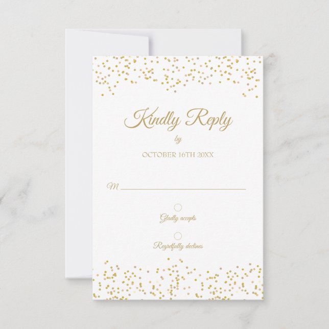 Tarjeta RSVP Elegante De Confetti De Polvo De Oro (Anverso)
